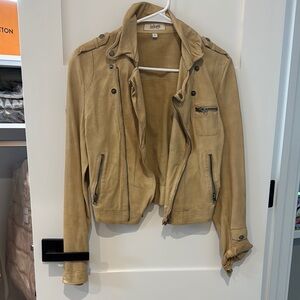 Tan Leather Jacket Classic Design Cropped Length